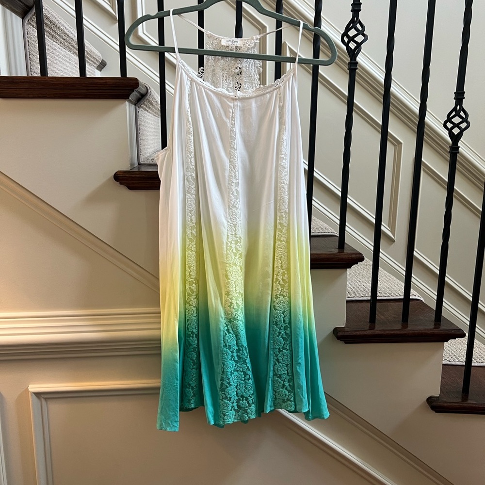 💚 UMGEE Ombre Lace Dress in White, Yellow, and Green LARGE